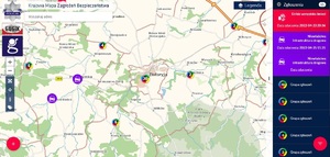 krajowa mapa zagrożeń bezpieczeństwa z zaznaczonymi zagrożeniami