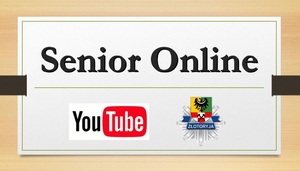 senior online i logo policji w Złotoryi oraz serwisu youtube