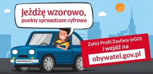 grafika auta i napis jeżdżę wzorowo, punkty sprawdzam cyfrowo