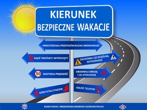 znak przy drodze z napisem bezpieczne wakacje