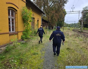 funkcjo0nariusze straży ochrony kolei i policji w obszarze torów kolejowych