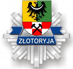Odznaka policyjna z herbem powiatu złotoryjskiego i napisem ZŁOTORYJA