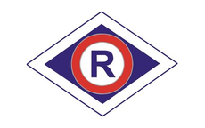 Logo policji ruchu drogowego. Romb, w środku literka R