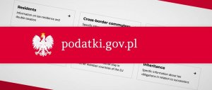 biały orzeł na czerwonym pasku. Po prawej napis podatki.gov.pl