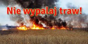 Palące się pole. Na tle obrazu napis &quot;Nie wypalaj traw&quot;