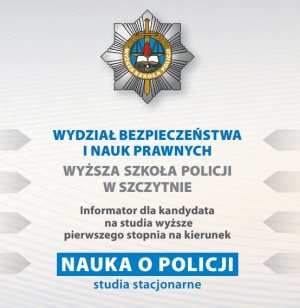 Ulotka z logo szkoły policyjnej i opisem kierunku sudiów